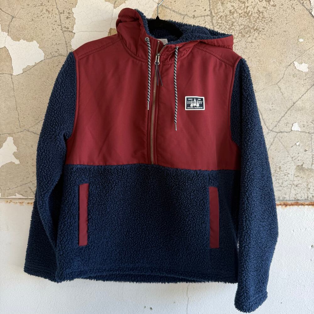 Hurley‎ Sherpa Fleece Hoodie Half Zip Anorak Pullover Colorblock Mens S Outdoors